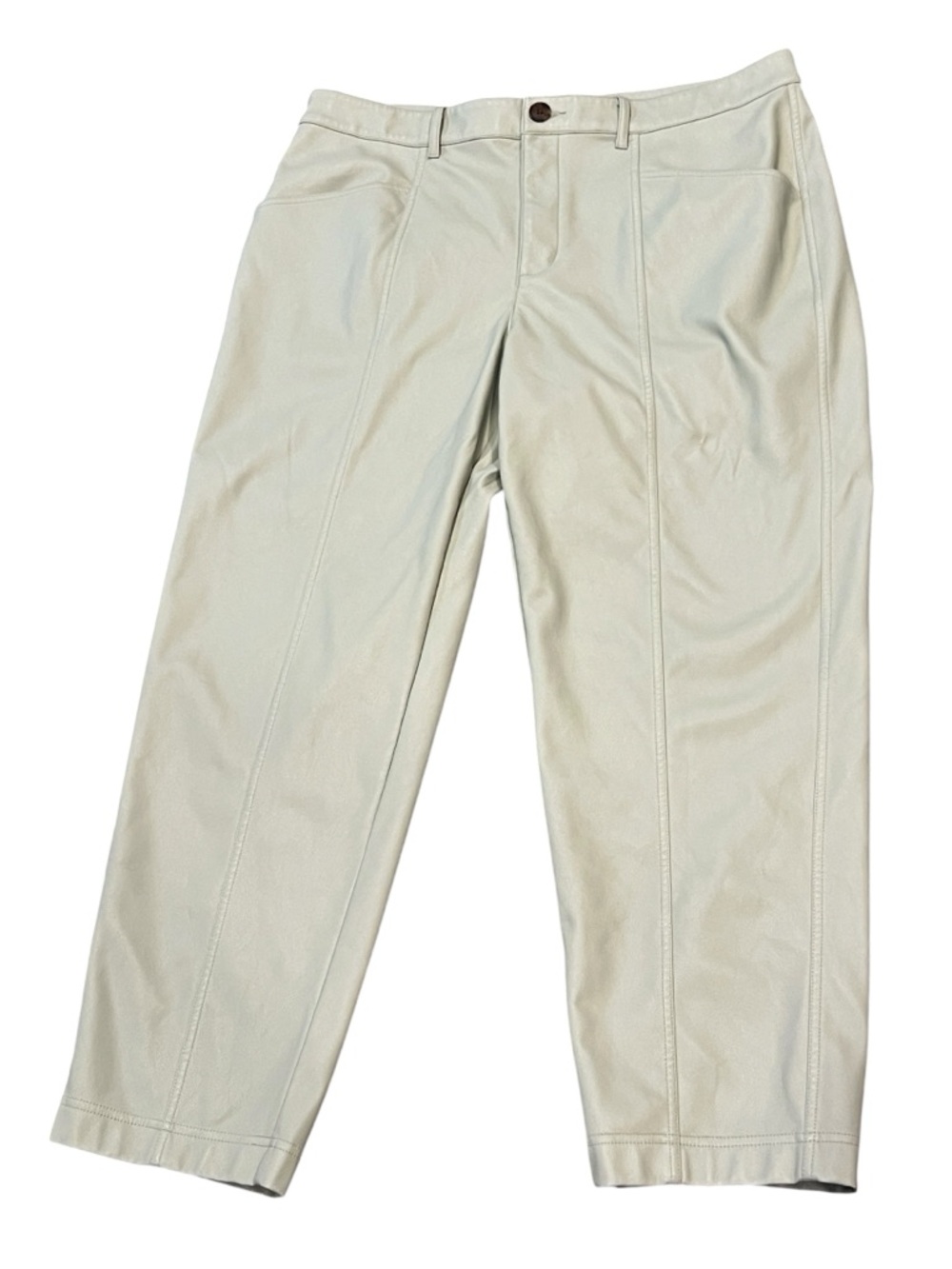 A New Day Light Greenish-Cream Straight-Leg Faux Leather Pants Size 16
